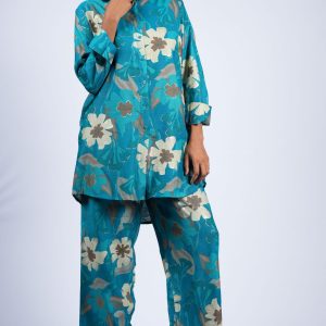 Bright Blue Floral Maslin Co-ord Suit