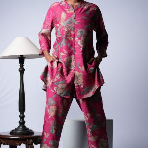 Hot Pink Floral Maslin Co-ord Suit