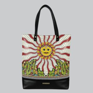 Madhubani Sun PU Leather Tote Bag