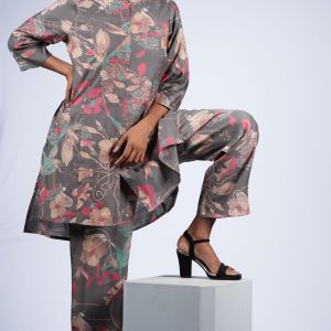 Brown Floral Maslin Co-ord Suit