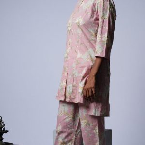Soft Pink with White Floral Soft Cotton Co-ord Suit