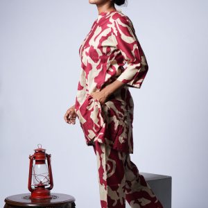 Maroon & Beige Silk Cotton Mix