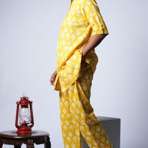 Yellow & White Cotton Casual